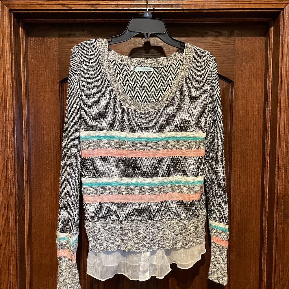 Maurice’s L Grey Striped Sweater with ruffle at bottom